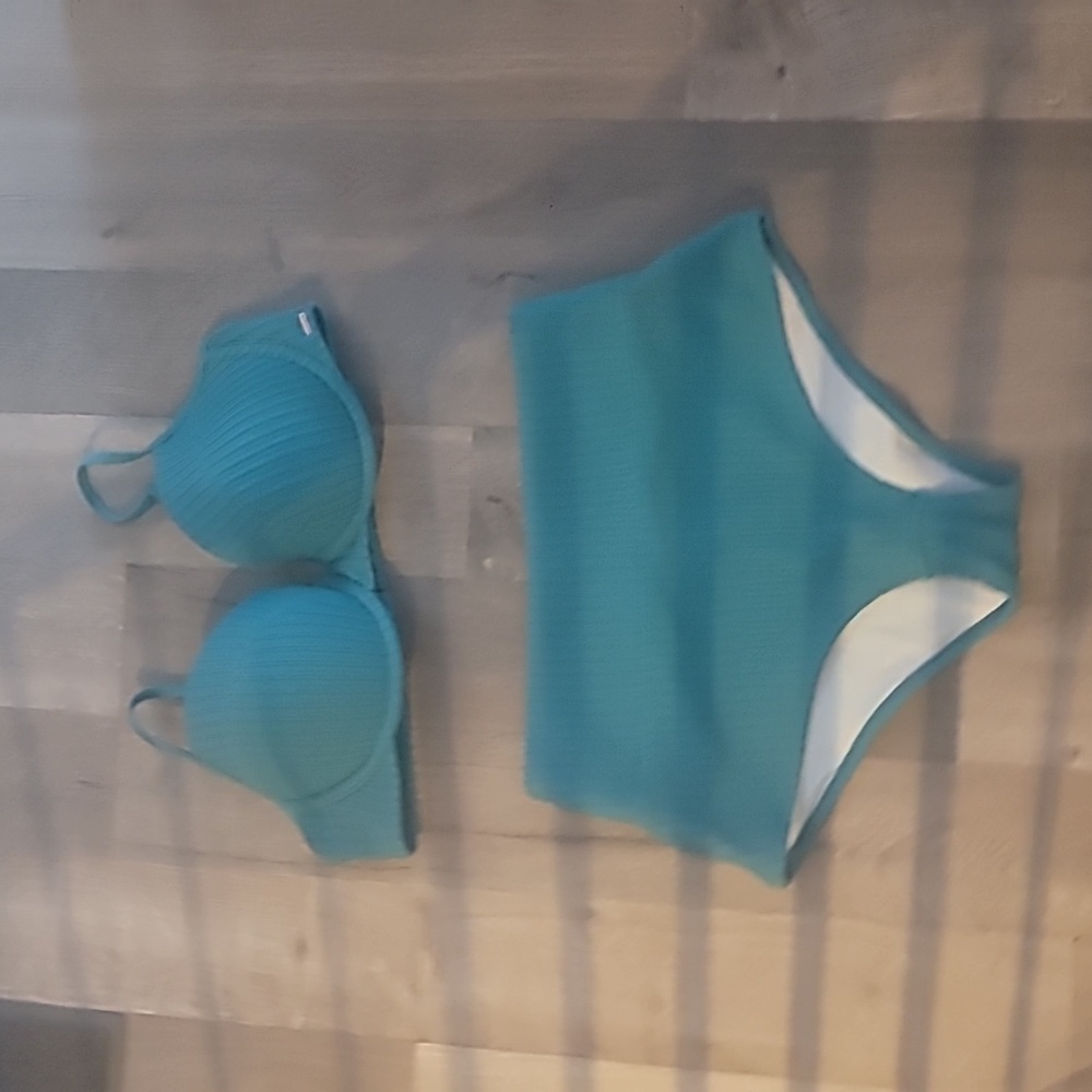 NWOT PINK Victoria's Secret High Waisted Teal Bikini Swim Set Size Medium - Picture 3 of 6